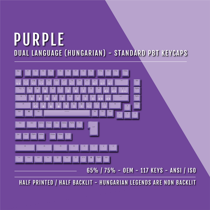 Purple Hungarian (ISO-HU) Dual Language PBT Keycaps - 65/75% Krome Keycaps LTD hungarian