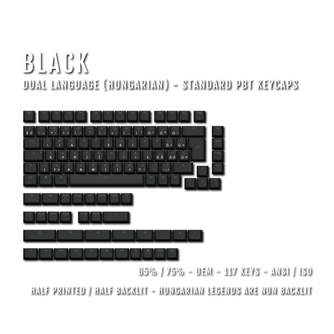 Black Hungarian (ISO-HU) Dual Language PBT Keycaps - 65/75% Krome Keycaps LTD hungarian