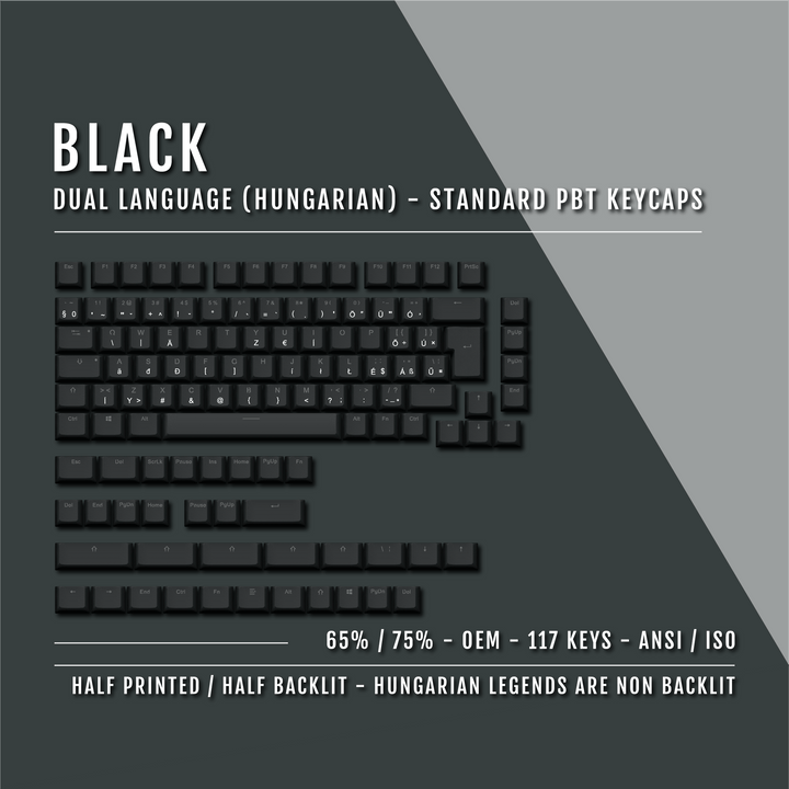 Black Hungarian (ISO-HU) Dual Language PBT Keycaps - 65/75% Krome Keycaps LTD hungarian