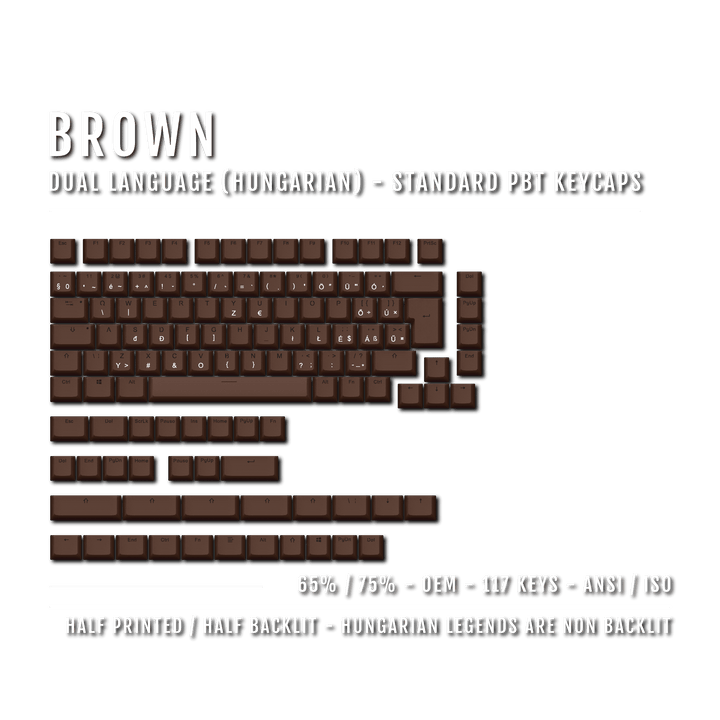 Brown PBT Hungarian Keycaps - ISO-HU - 65/75% Sizes - Dual Language Keycaps - kromekeycaps