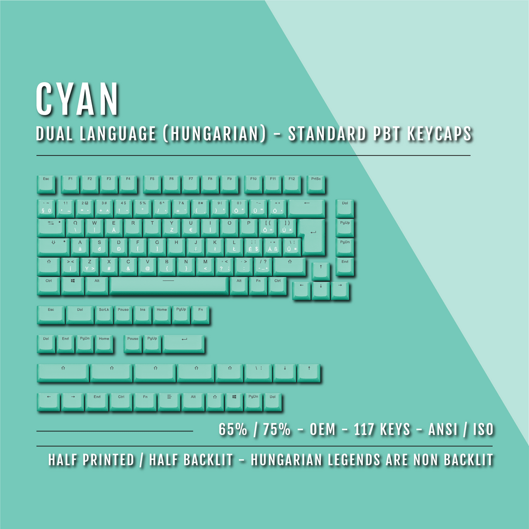 Cyan Hungarian (ISO-HU) Dual Language PBT Keycaps - 65/75% Krome Keycaps LTD hungarian