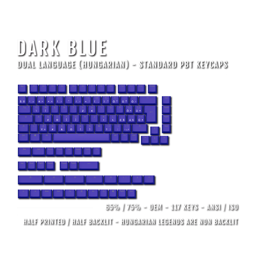 Dark Blue PBT Hungarian Keycaps - ISO-HU - 65/75% Sizes - Dual Language Keycaps - kromekeycaps