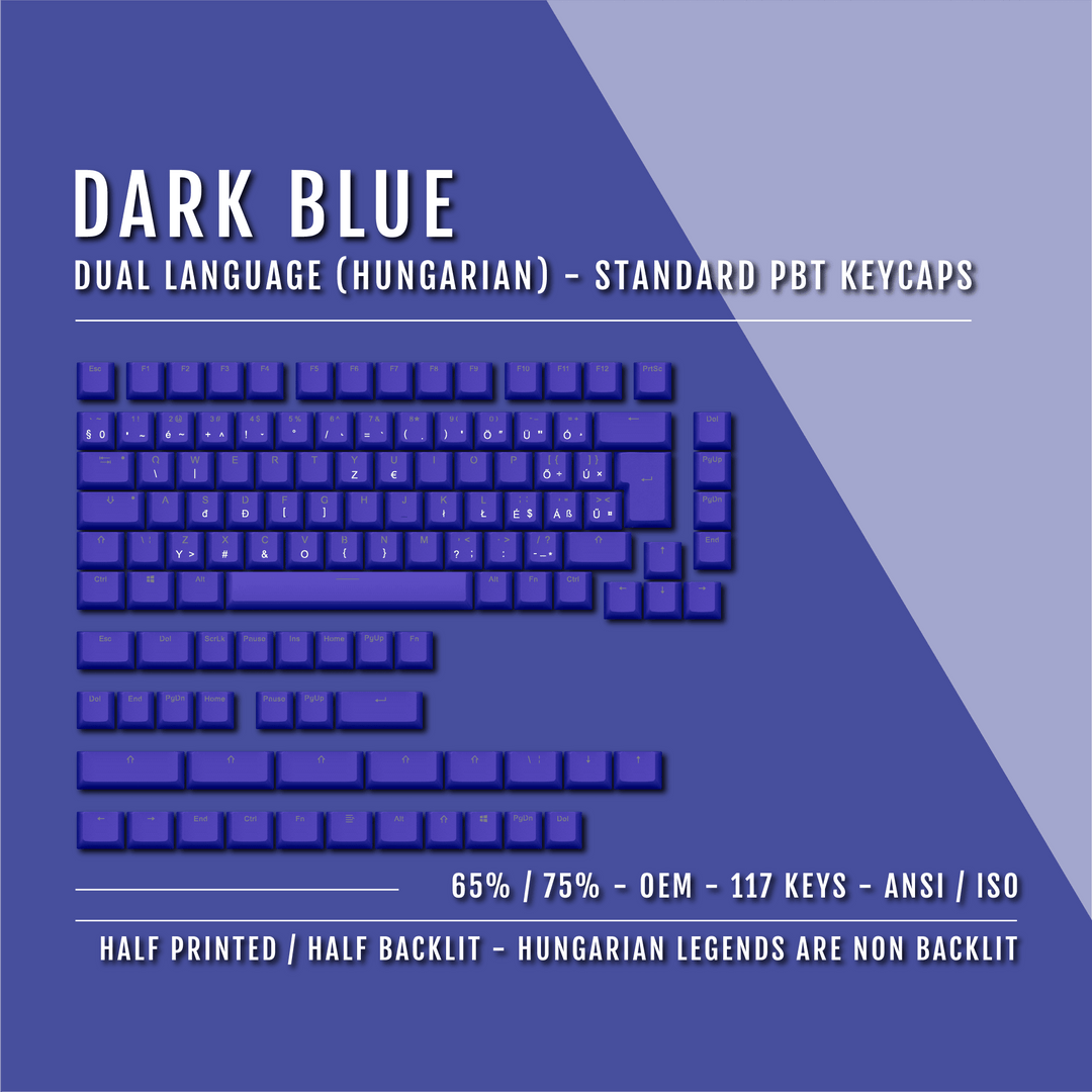 Dark Blue PBT Hungarian Keycaps - ISO-HU - 65/75% Sizes - Dual Language Keycaps - kromekeycaps