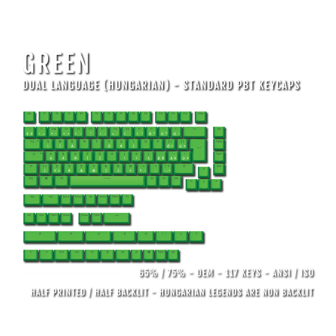 Green Hungarian (ISO-HU) Dual Language PBT Keycaps - 65/75% Krome Keycaps LTD hungarian