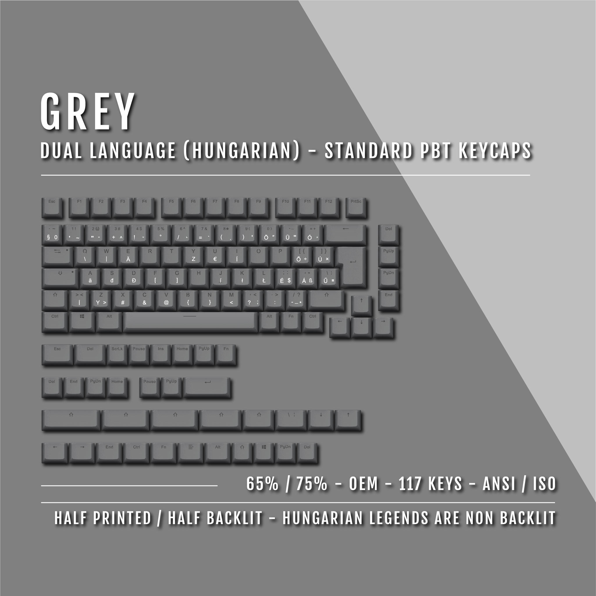 Grey Hungarian (ISO-HU) Dual Language PBT Keycaps - 65/75% – Krome ...