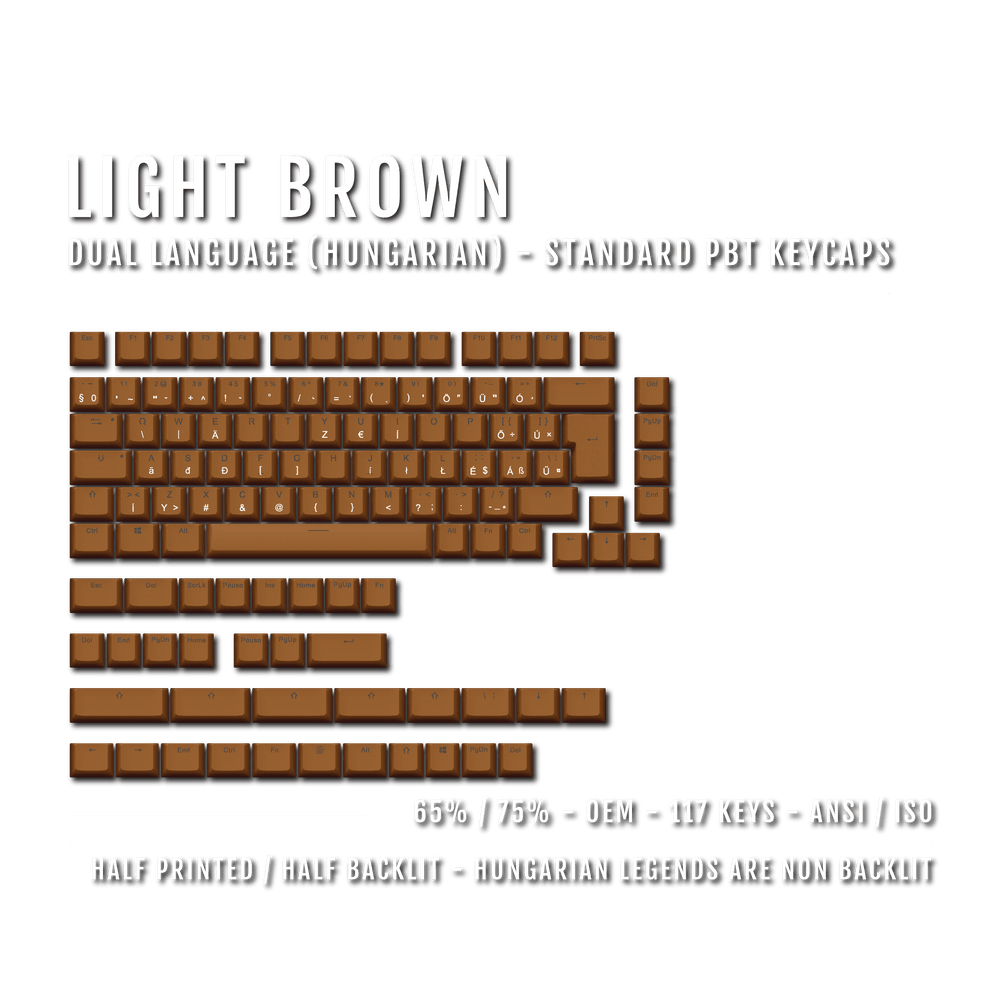 Light Brown Hungarian (ISO-HU) Dual Language PBT Keycaps - 65/75% Krome Keycaps LTD hungarian