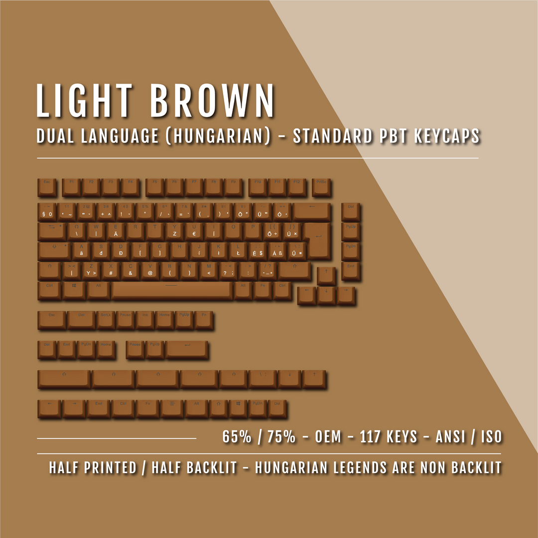 Light Brown Hungarian (ISO-HU) Dual Language PBT Keycaps - 65/75% Krome Keycaps LTD hungarian