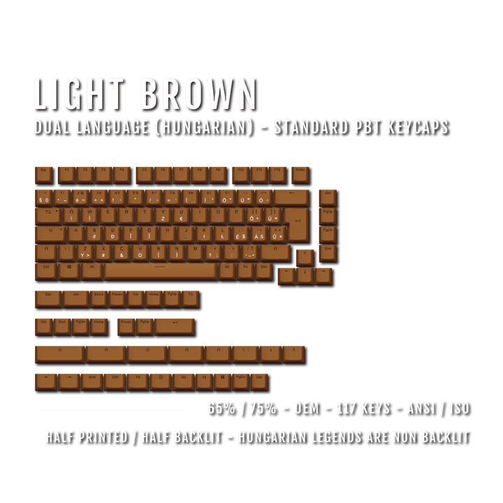 Light Brown PBT Hungarian Keycaps - ISO-HU - 65/75% Sizes - Dual Language Keycaps - kromekeycaps