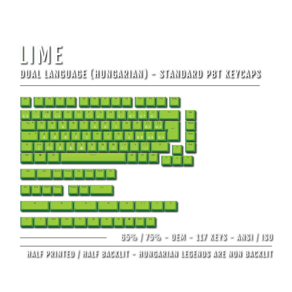 Lime Hungarian (ISO-HU) Dual Language PBT Keycaps - 65/75% Krome Keycaps LTD hungarian