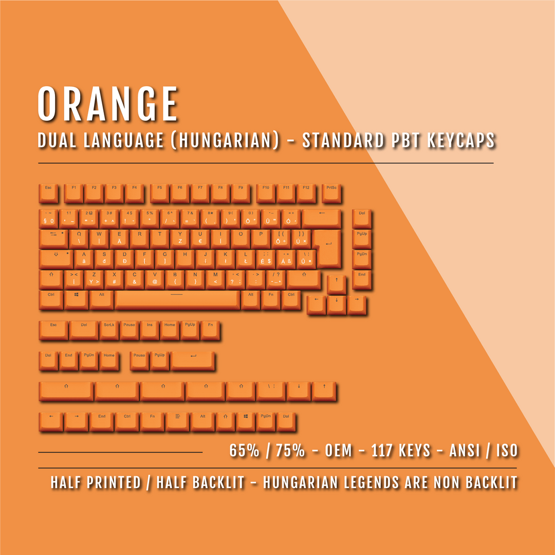 Orange Hungarian (ISO-HU) Dual Language PBT Keycaps - 65/75% Krome Keycaps LTD hungarian