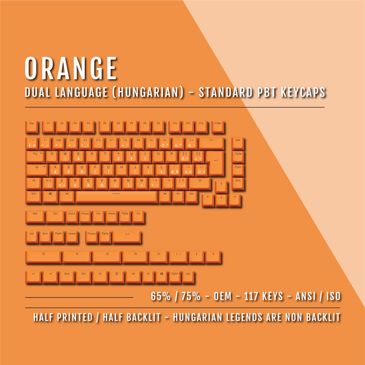Orange Hungarian (ISO-HU) Dual Language PBT Keycaps - 65/75% Krome Keycaps LTD hungarian