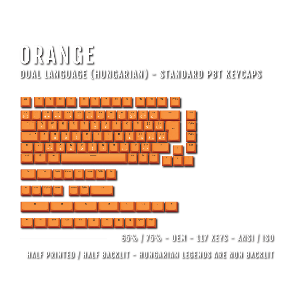 Orange PBT Hungarian Keycaps - ISO-HU - 65/75% Sizes - Dual Language Keycaps - kromekeycaps