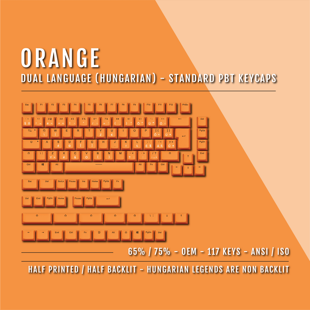 Orange PBT Hungarian Keycaps - ISO-HU - 65/75% Sizes - Dual Language Keycaps - kromekeycaps