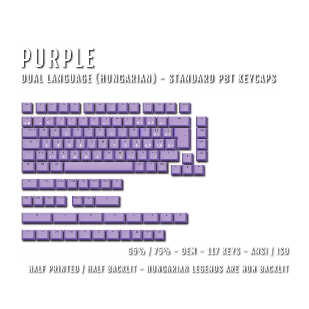 Purple Hungarian (ISO-HU) Dual Language PBT Keycaps - 65/75% Krome Keycaps LTD hungarian