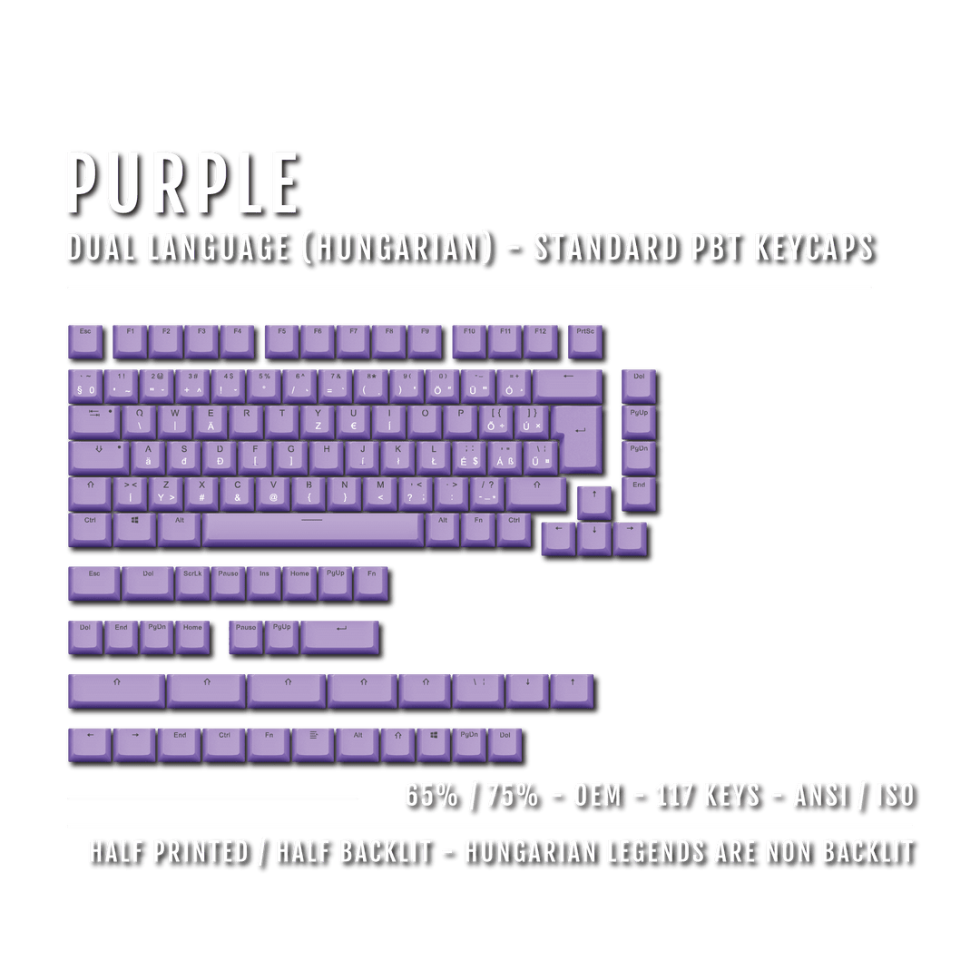 Purple Hungarian (ISO-HU) Dual Language PBT Keycaps - 65/75% Krome Keycaps LTD hungarian
