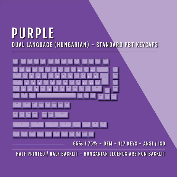 Purple Hungarian (ISO-HU) Dual Language PBT Keycaps - 65/75% Krome Keycaps LTD hungarian