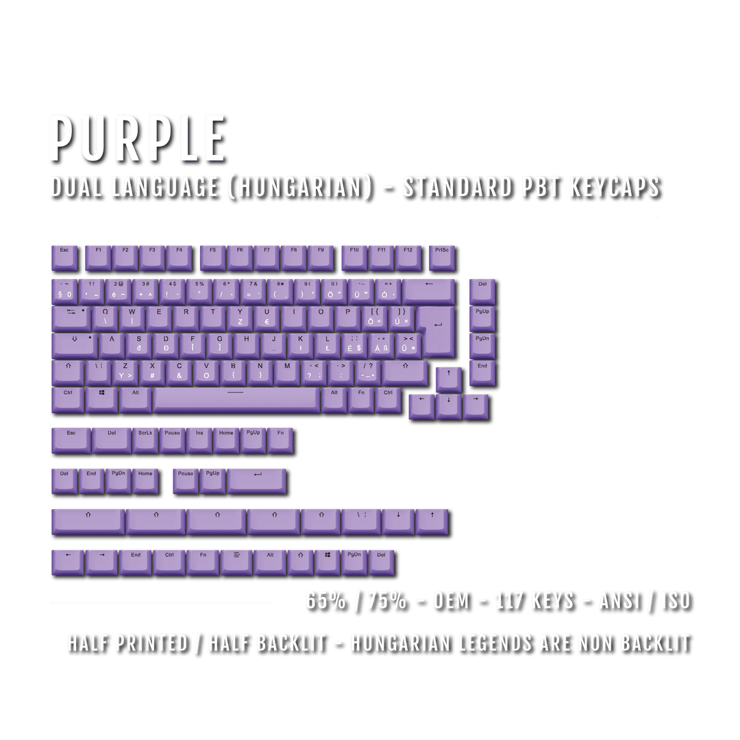 Purple PBT Hungarian Keycaps - ISO-HU - 65/75% Sizes - Dual Language Keycaps - kromekeycaps