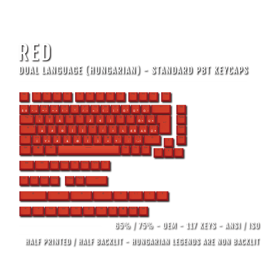 Red Hungarian (ISO-HU) Dual Language PBT Keycaps - 65/75% Krome Keycaps LTD hungarian