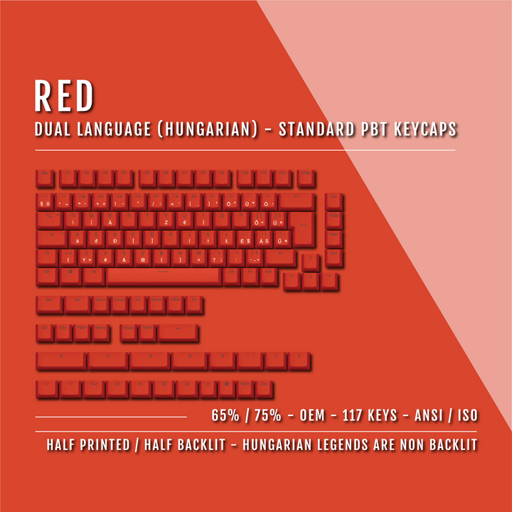Red Hungarian (ISO-HU) Dual Language PBT Keycaps - 65/75% Krome Keycaps LTD hungarian
