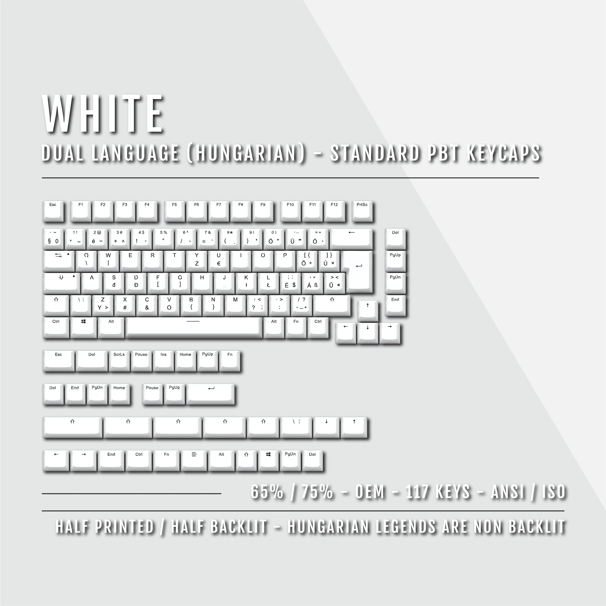 White Hungarian (ISO-HU) Dual Language PBT Keycaps - 65/75% – Krome ...