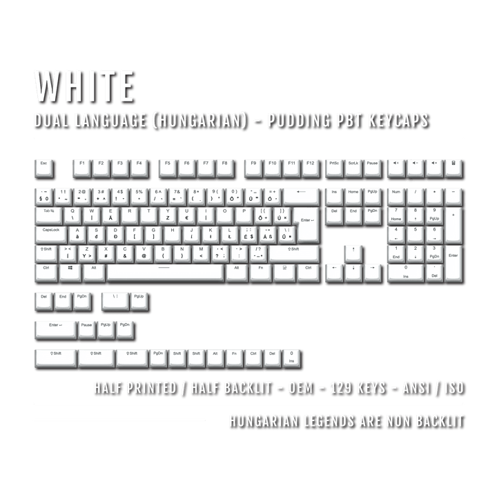 White Hungarian (ISO-HU) Dual Language PBT Pudding Keycaps Krome Keycaps LTD hungarian