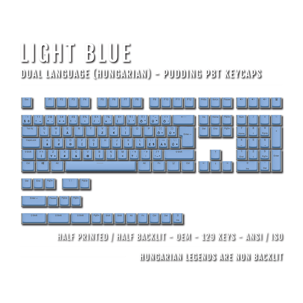 Light Blue Hungarian (ISO-HU) Dual Language PBT Pudding Keycaps Krome Keycaps LTD hungarian