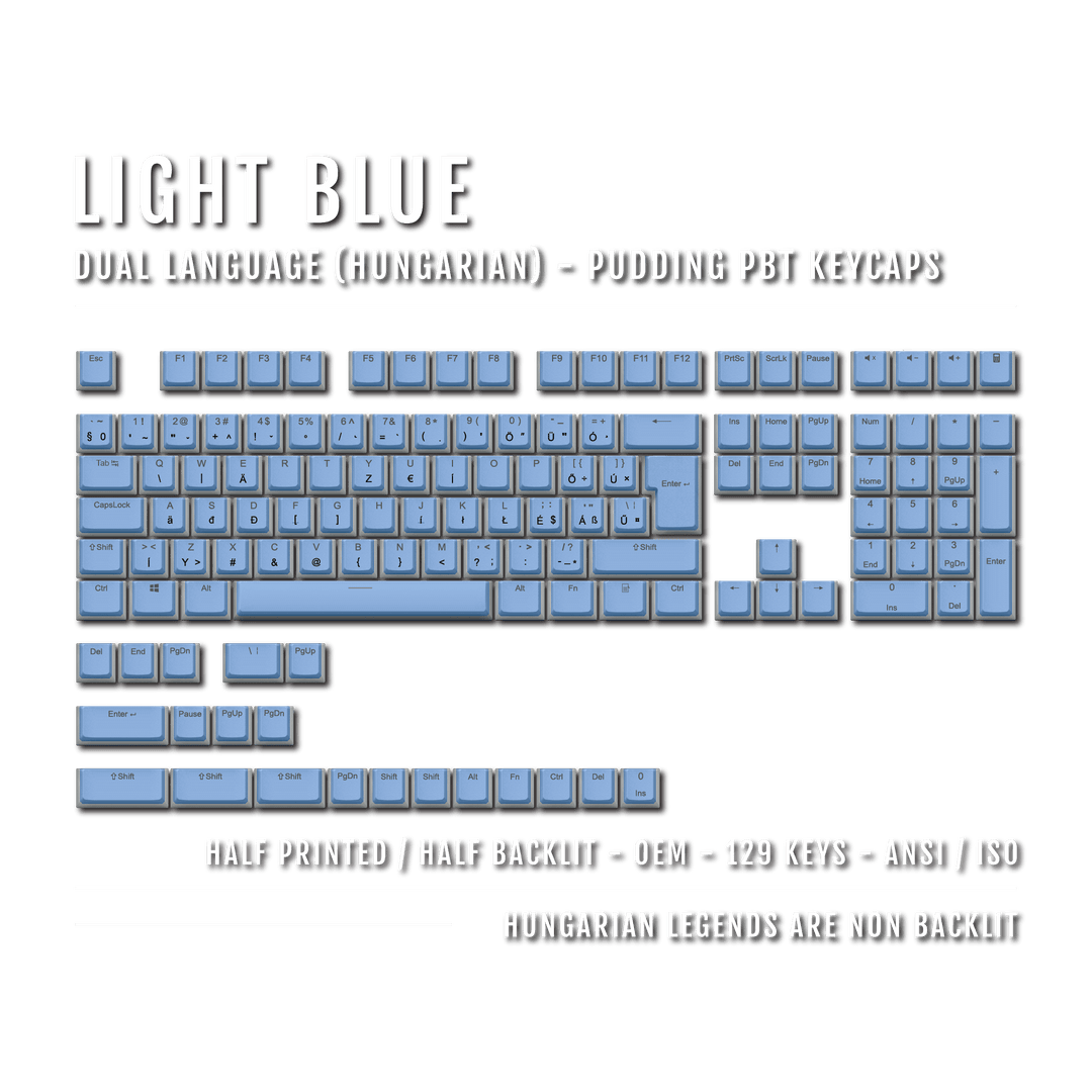 Light Blue Hungarian (ISO-HU) Dual Language PBT Pudding Keycaps Krome Keycaps LTD hungarian
