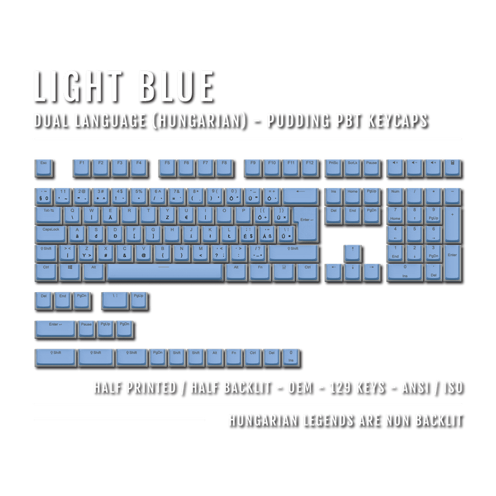 Light Blue Hungarian (ISO-HU) Dual Language PBT Pudding Keycaps Krome Keycaps LTD hungarian