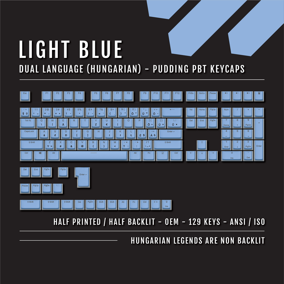 Light Blue Hungarian (ISO-HU) Dual Language PBT Pudding Keycaps Krome Keycaps LTD hungarian