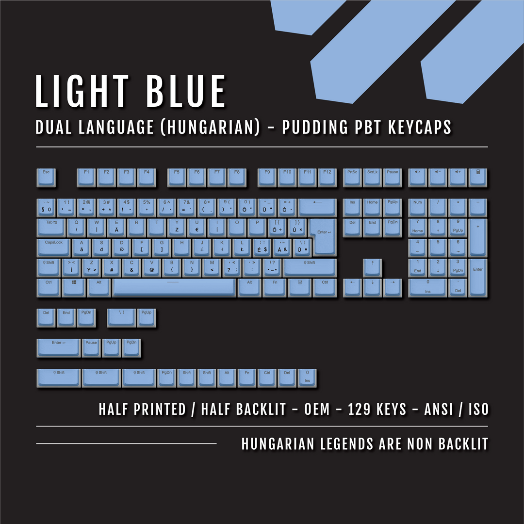 Light Blue Hungarian (ISO-HU) Dual Language PBT Pudding Keycaps Krome Keycaps LTD hungarian