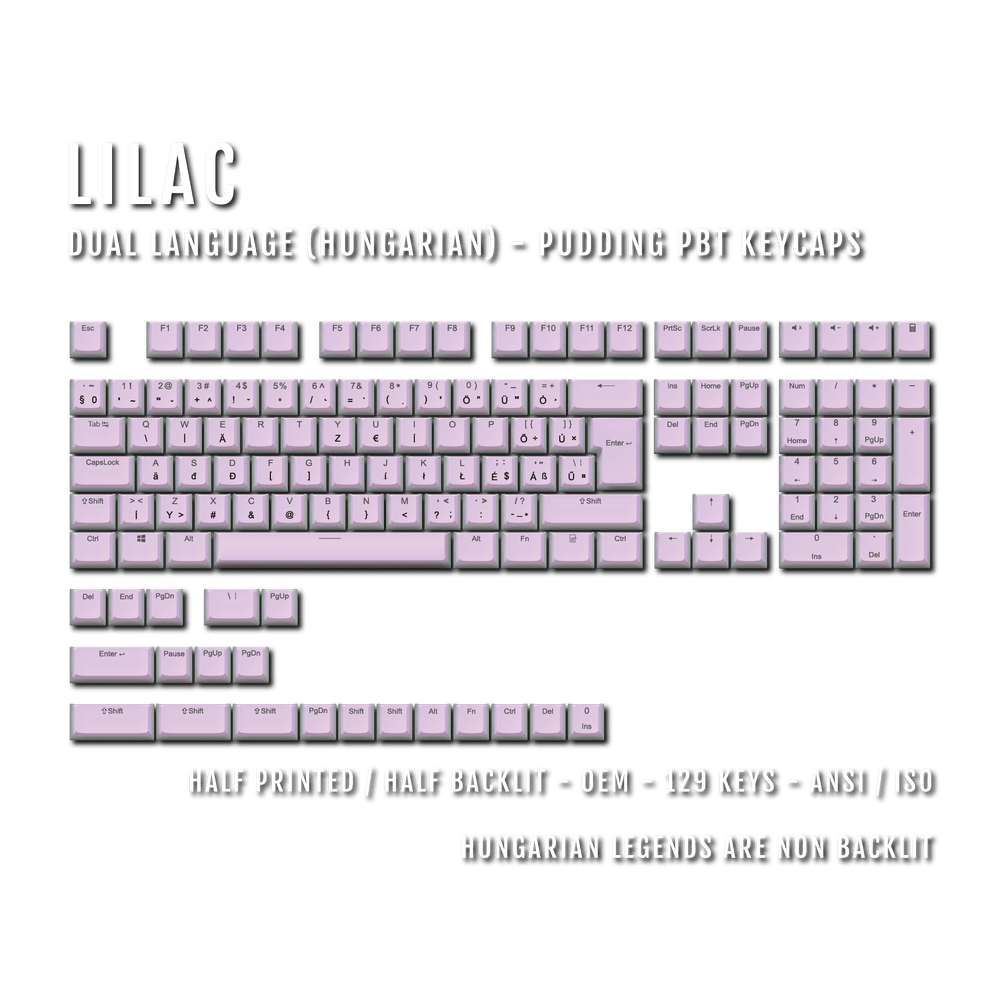 Lilac Hungarian (ISO-HU) Dual Language PBT Pudding Keycaps Krome Keycaps LTD hungarian