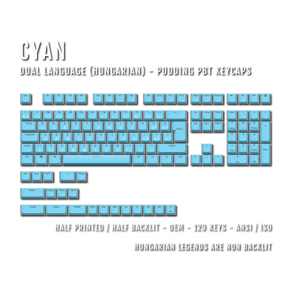 Cyan Hungarian (ISO-HU) Dual Language PBT Pudding Keycaps Krome Keycaps LTD hungarian