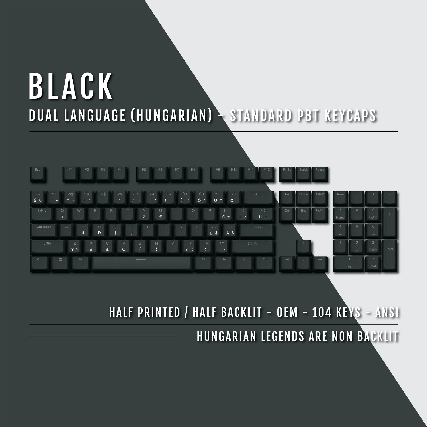 Black Hungarian (ISO-HU) Dual Language PBT Keycaps – Krome Keycaps LTD