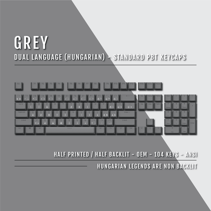 Grey Hungarian (ISO-HU) Dual Language PBT Keycaps Krome Keycaps LTD hungarian