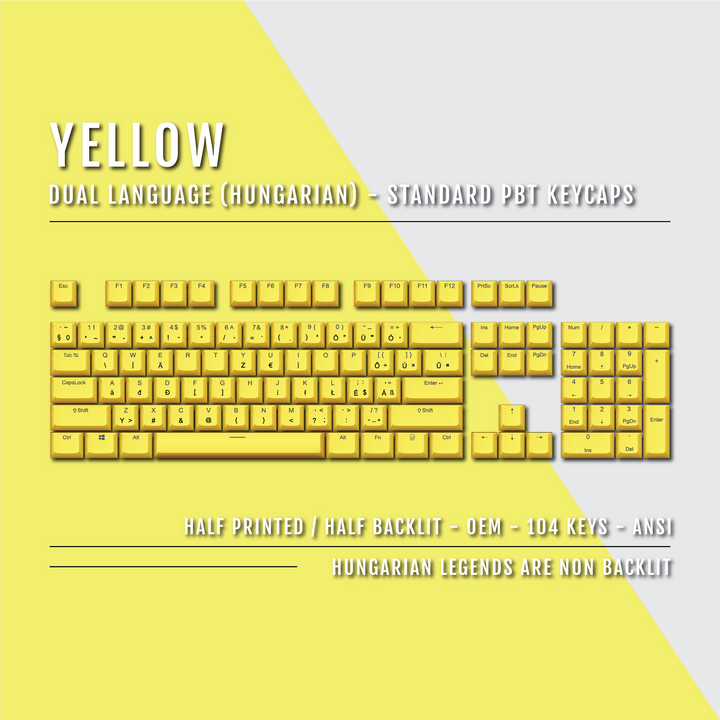 Yellow Hungarian (ISO-HU) Dual Language PBT Keycaps Krome Keycaps LTD hungarian