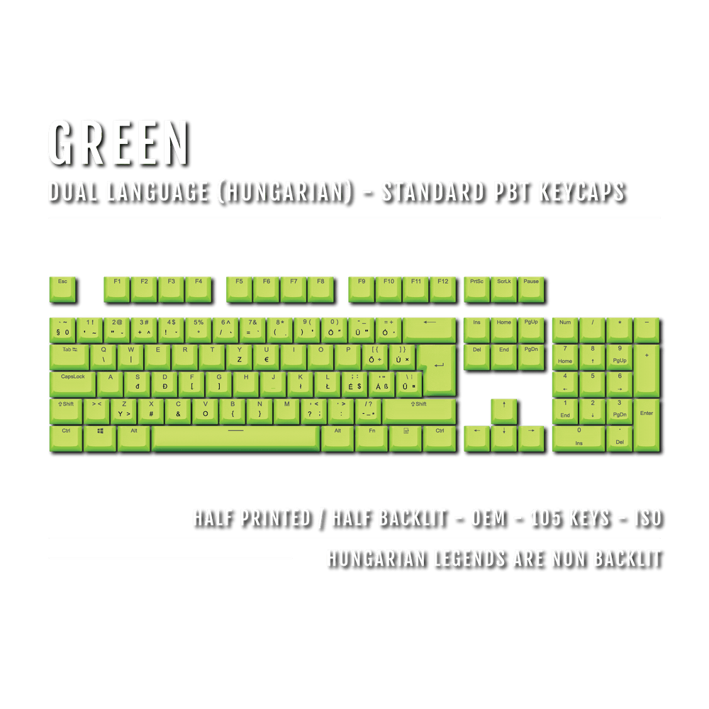 Green PBT Hungarian Keycaps - ISO-HU - 100% Size - Dual Language Keycaps - kromekeycaps