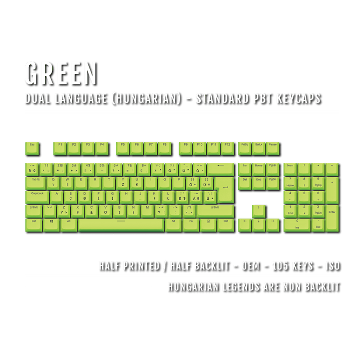 Green Hungarian (ISO-HU) Dual Language PBT Keycaps Krome Keycaps LTD hungarian