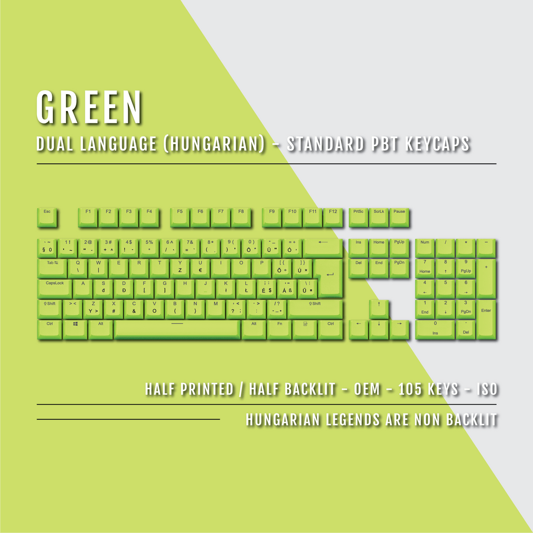 Green PBT Hungarian Keycaps - ISO-HU - 100% Size - Dual Language Keycaps - kromekeycaps