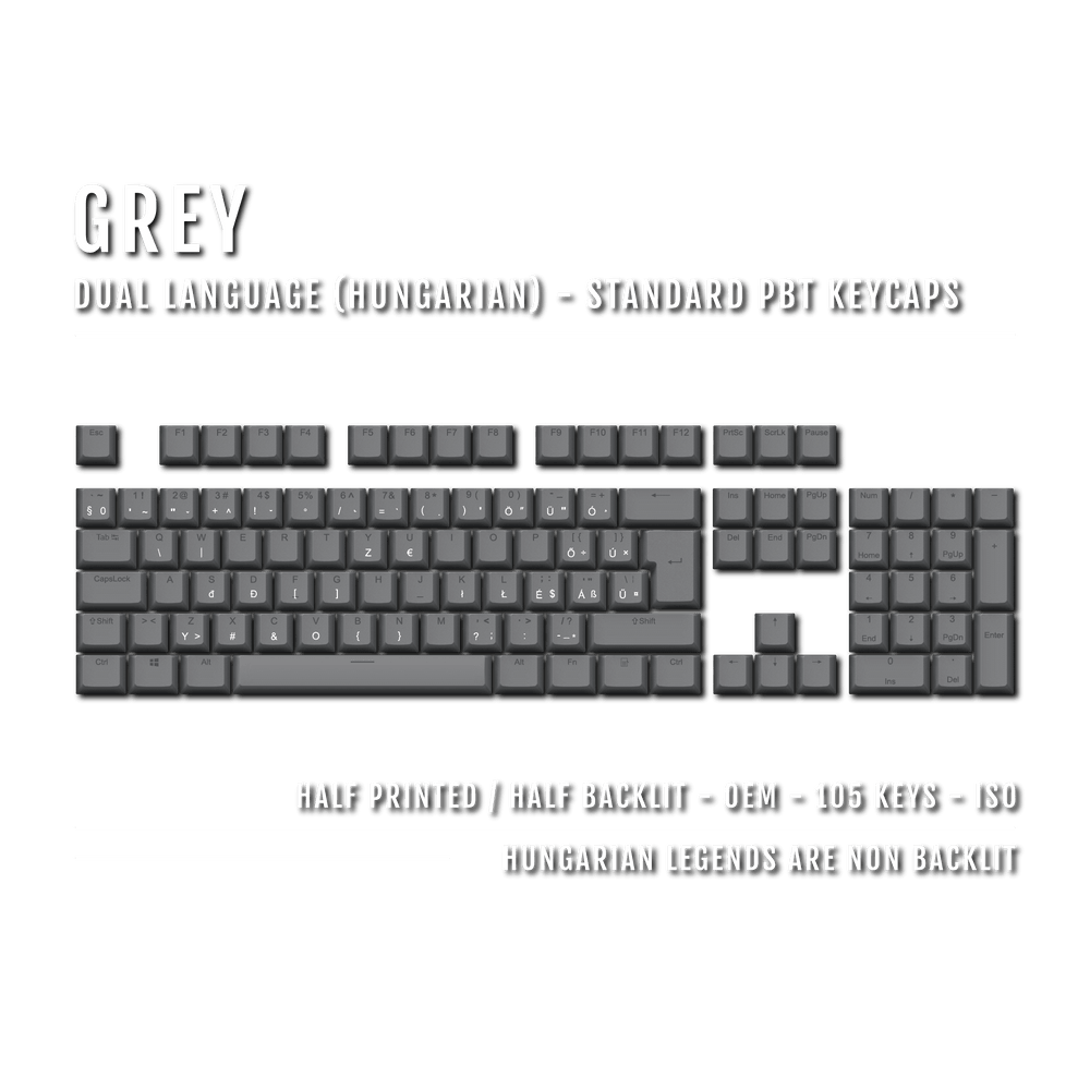 Grey Hungarian (ISO-HU) Dual Language PBT Keycaps Krome Keycaps LTD hungarian