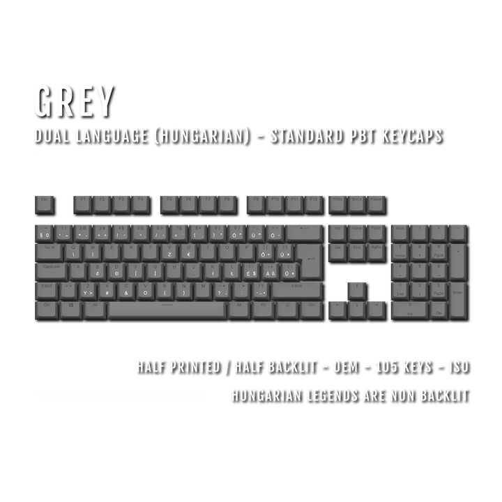 Grey Hungarian (ISO-HU) Dual Language PBT Keycaps Krome Keycaps LTD hungarian