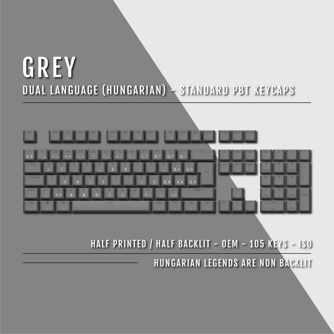 Grey Hungarian (ISO-HU) Dual Language PBT Keycaps Krome Keycaps LTD hungarian