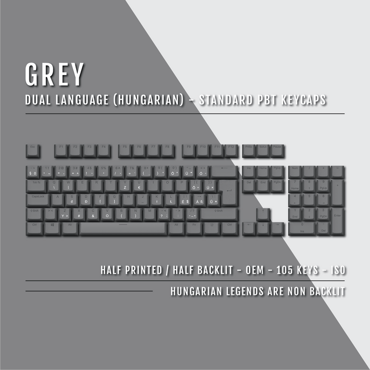 Grey Hungarian (ISO-HU) Dual Language PBT Keycaps Krome Keycaps LTD hungarian