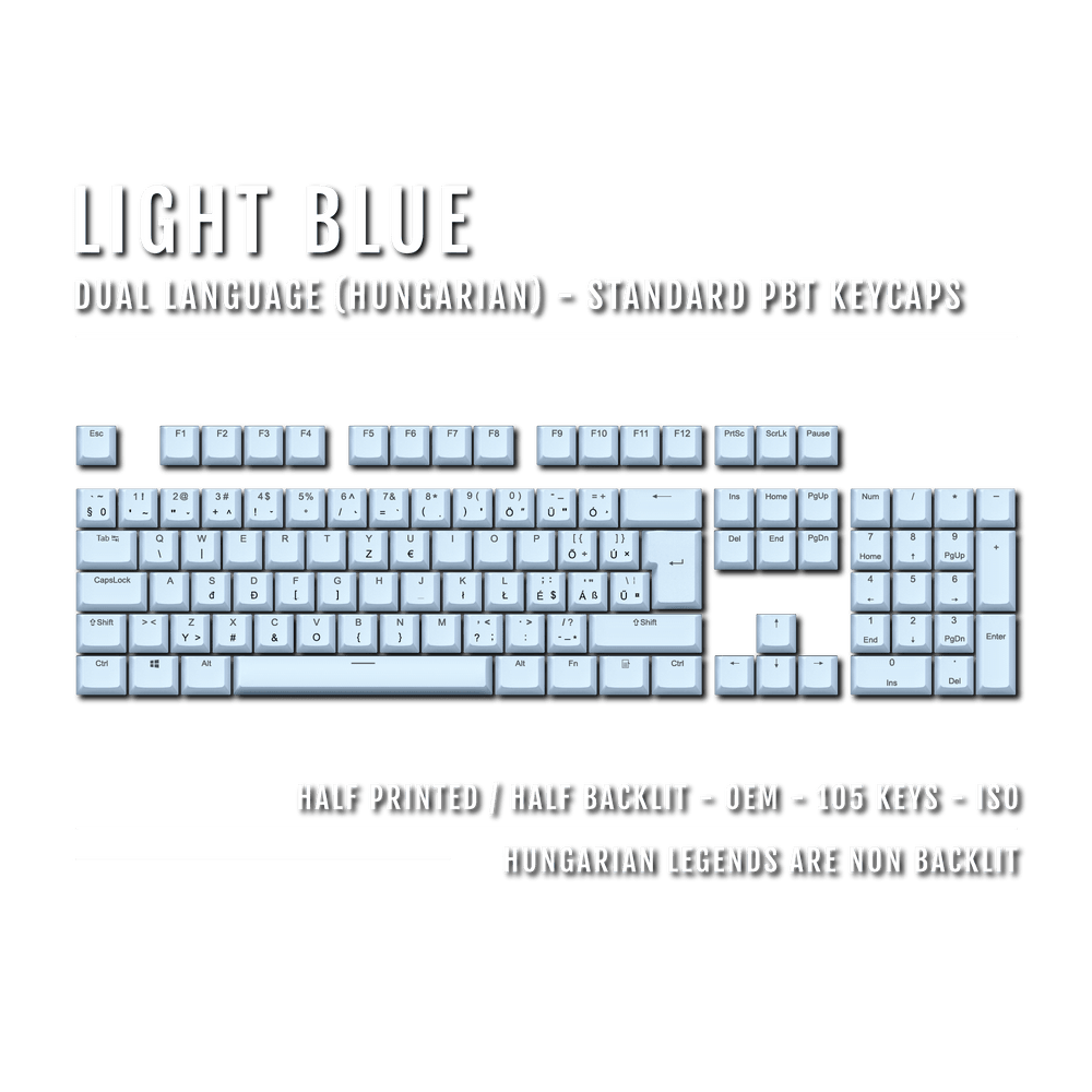 Light Blue Hungarian (ISO-HU) Dual Language PBT Keycaps Krome Keycaps LTD hungarian