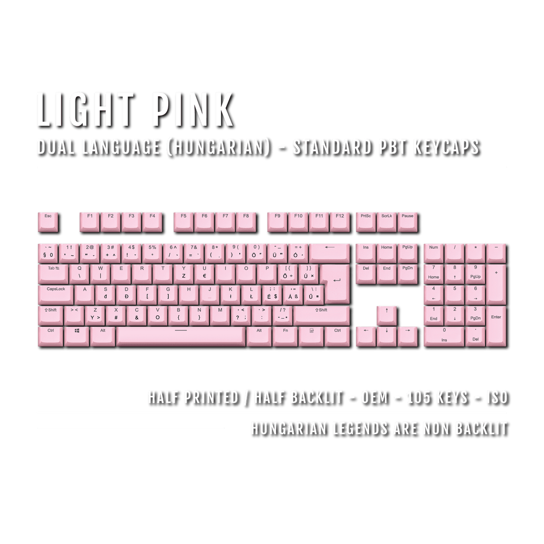 Light Pink Hungarian (ISO-HU) Dual Language PBT Keycaps Krome Keycaps LTD hungarian