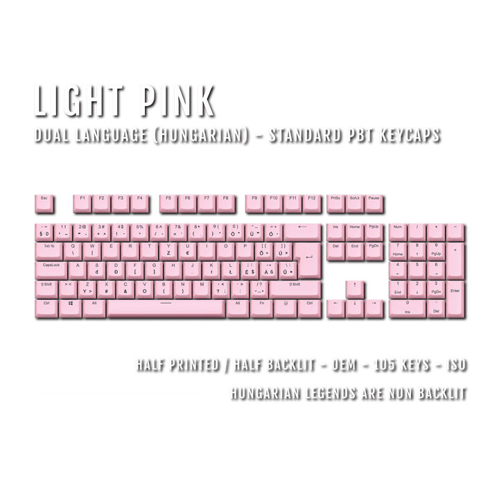 Light Pink Hungarian (ISO-HU) Dual Language PBT Keycaps Krome Keycaps LTD hungarian