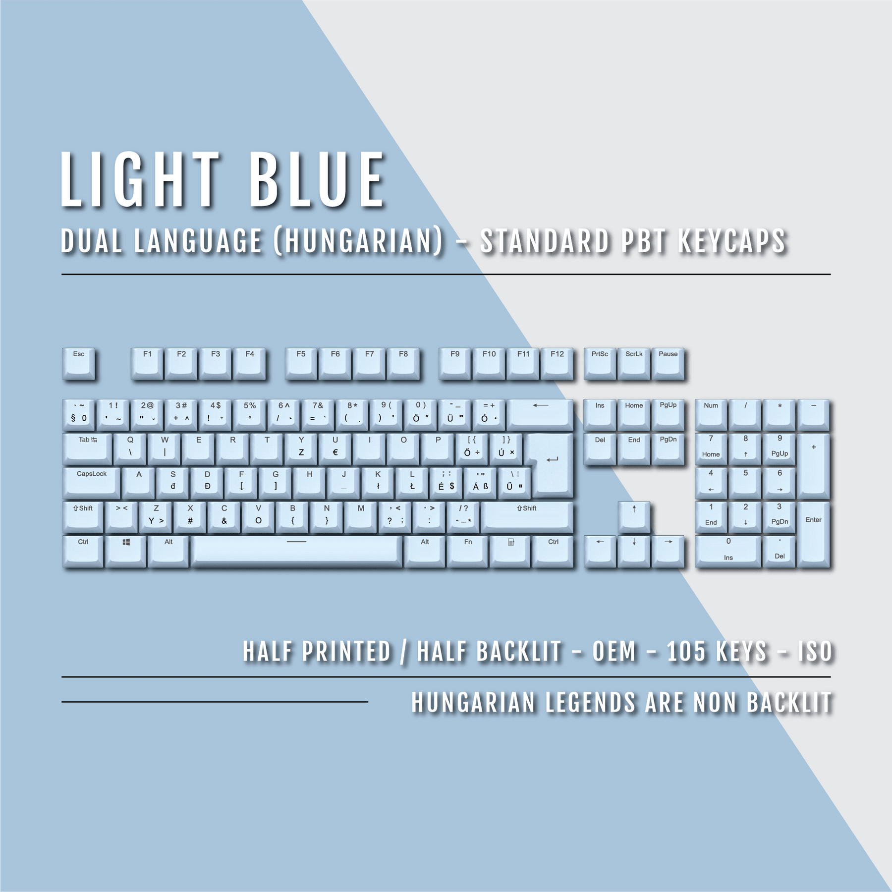 Light Blue Hungarian (ISO-HU) Dual Language PBT Keycaps – Krome Keycaps LTD