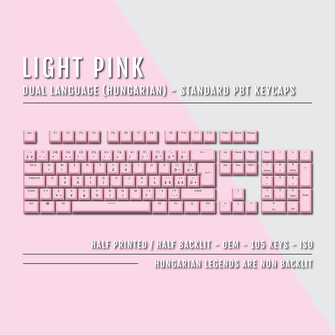 Light Pink PBT Hungarian Keycaps - ISO-HU - 100% Size - Dual Language Keycaps - kromekeycaps