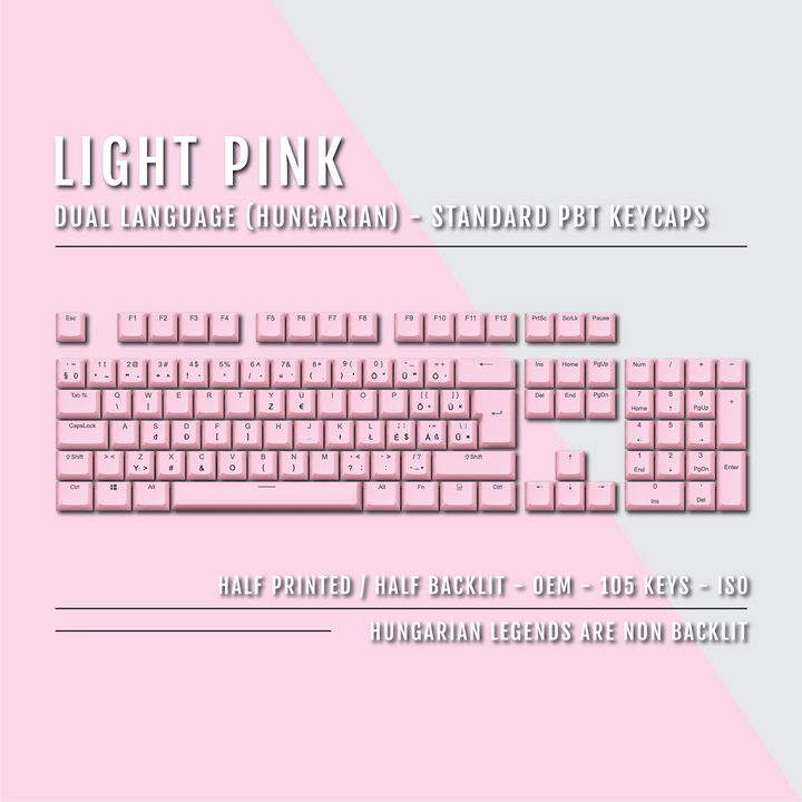 Light Pink PBT Hungarian Keycaps - ISO-HU - 100% Size - Dual Language Keycaps - kromekeycaps
