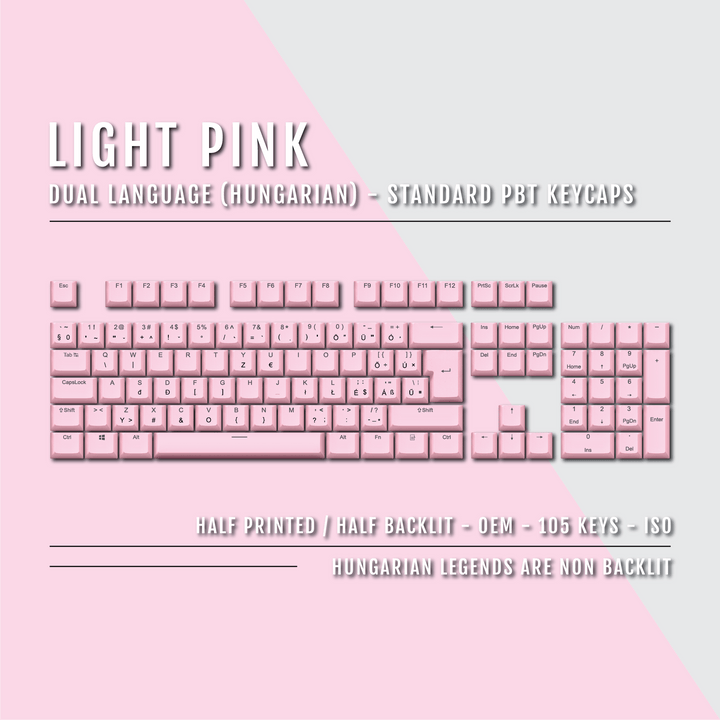 Light Pink Hungarian (ISO-HU) Dual Language PBT Keycaps Krome Keycaps LTD hungarian