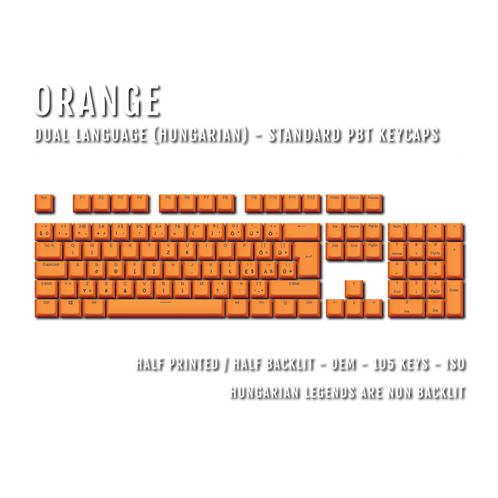 Orange Hungarian (ISO-HU) Dual Language PBT Keycaps Krome Keycaps LTD hungarian